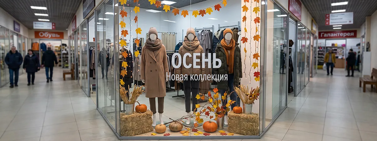Бюджетное осеннее оформление витрины в торговом центре
